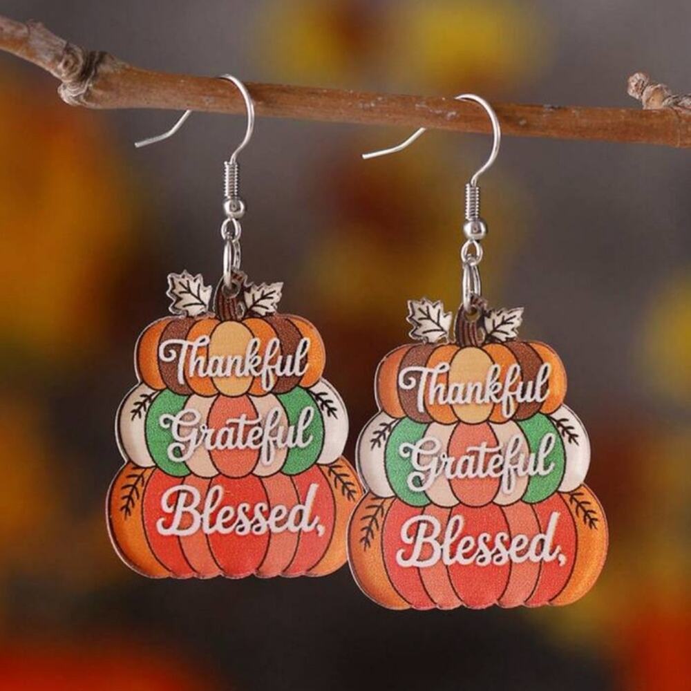 🔥 3 for $15 #25 Cute Pair of Colorful Stacked Pumpkin Fall Earrings